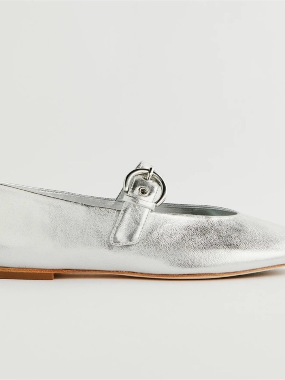 Reformation Metallic Silver Buckle Mary Jane Flats - Picture 2 of 4